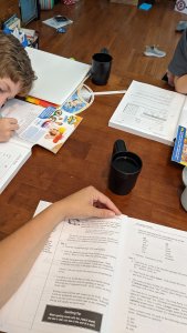 Working at the table on Language Arts